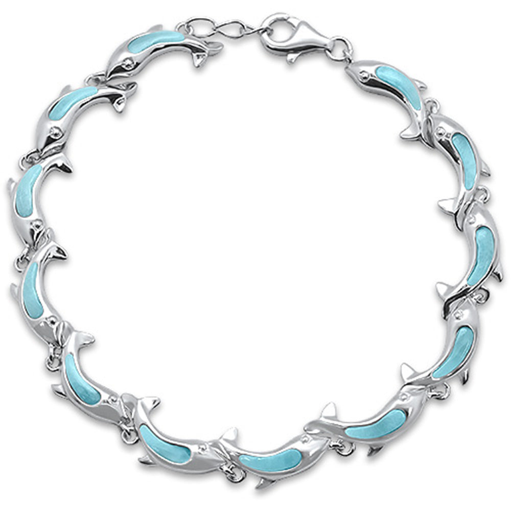 New Dolphins Natural Larimar .925 Sterling Silver Bracelet ABC Rugs Kilims