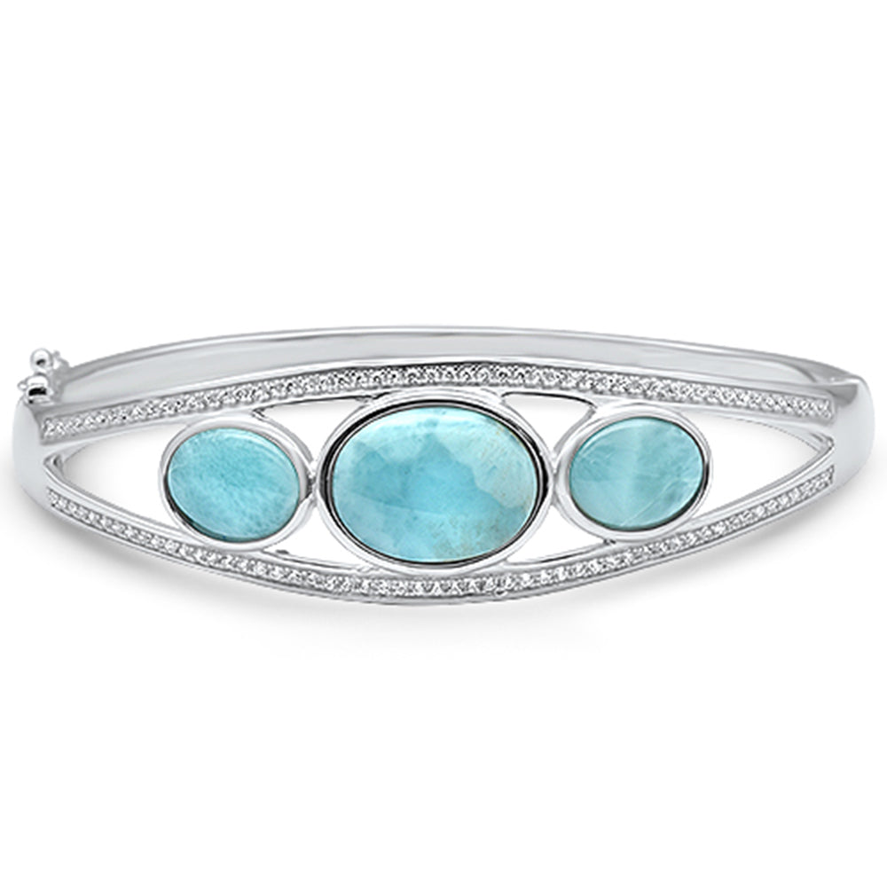 Oval Natural Larimar & Cz .925 Sterling Silver Bracelet ABC Rugs Kilims