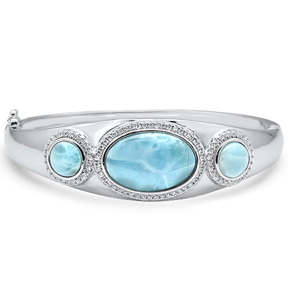 Natural Larimar & Cubic Zirconia .925 Sterling Silver Bangle Bracelet ABC Rugs Kilims