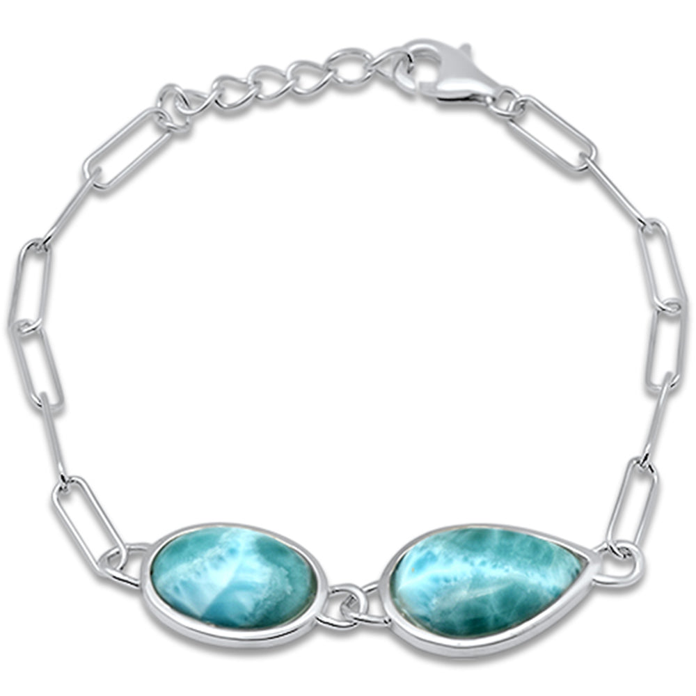 Pear & Oval Shape Natural Larimar .925 Sterling Silver Bracelet 6" + 1" Adjustable ABC Rugs Kilims