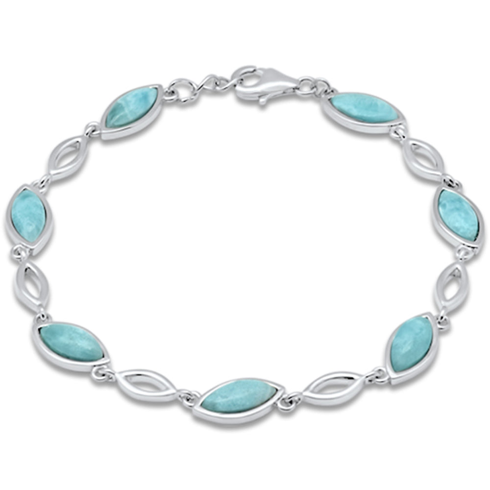 Marquise Shape Natural Larimar .925 Sterling Silver Bracelet 8" Adjustable ABC Rugs Kilims