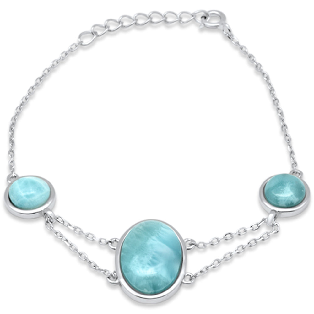 Oval & Round Natural Larimar .925 Sterling Silver Bracelet 6" + 1" Adjustable ABC Rugs Kilims