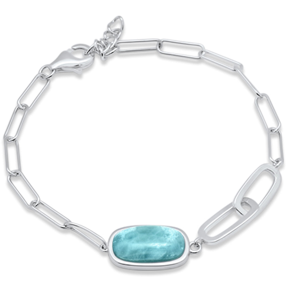 Natural Larimar With Link .925 Sterling Silver Bracelet 6.5" + 1" Adjustable ABC Rugs Kilims