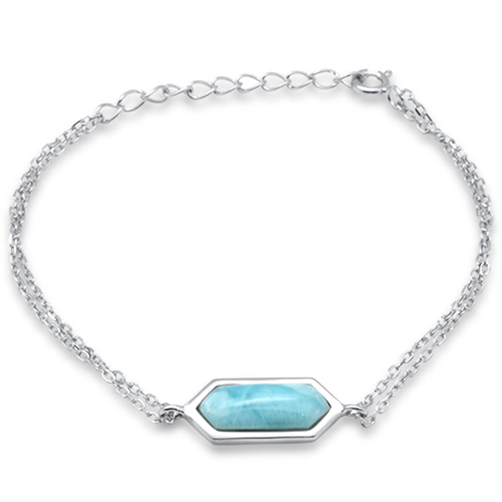 Crystal Shaped Natural Larimar .925 Sterling Silver Bracelet 5.5" + 1.5" Adjustable ABC Rugs Kilims