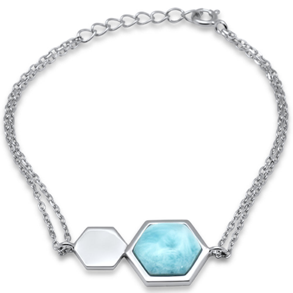 Hexagon Natural Larimar .925 Sterling Silver Bracelet 5.5" + 1" Adjustable ABC Rugs Kilims