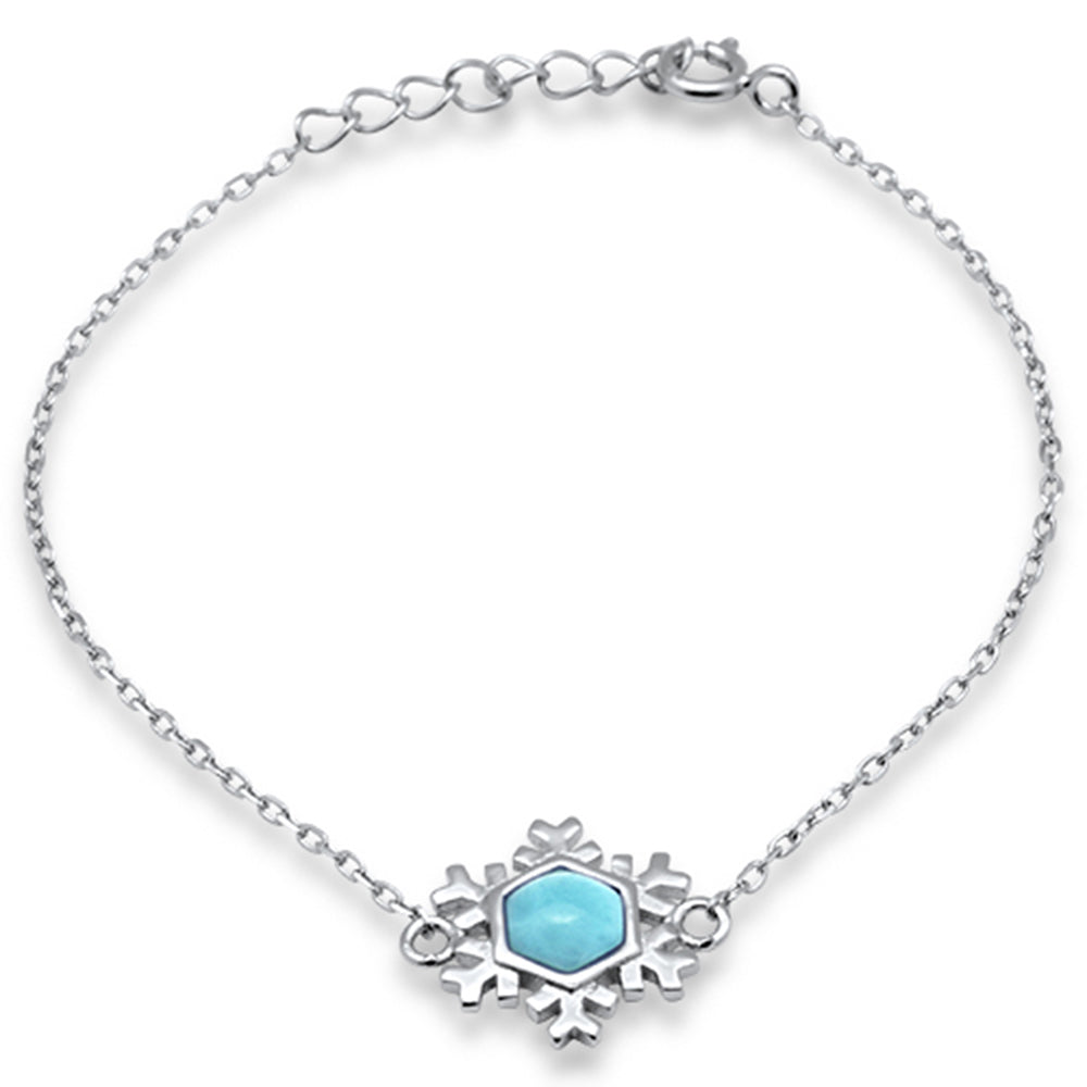 Natural Larimar Snowflake .925 Sterling Silver Bracelet 6" + 1" Adjustable ABC Rugs Kilims