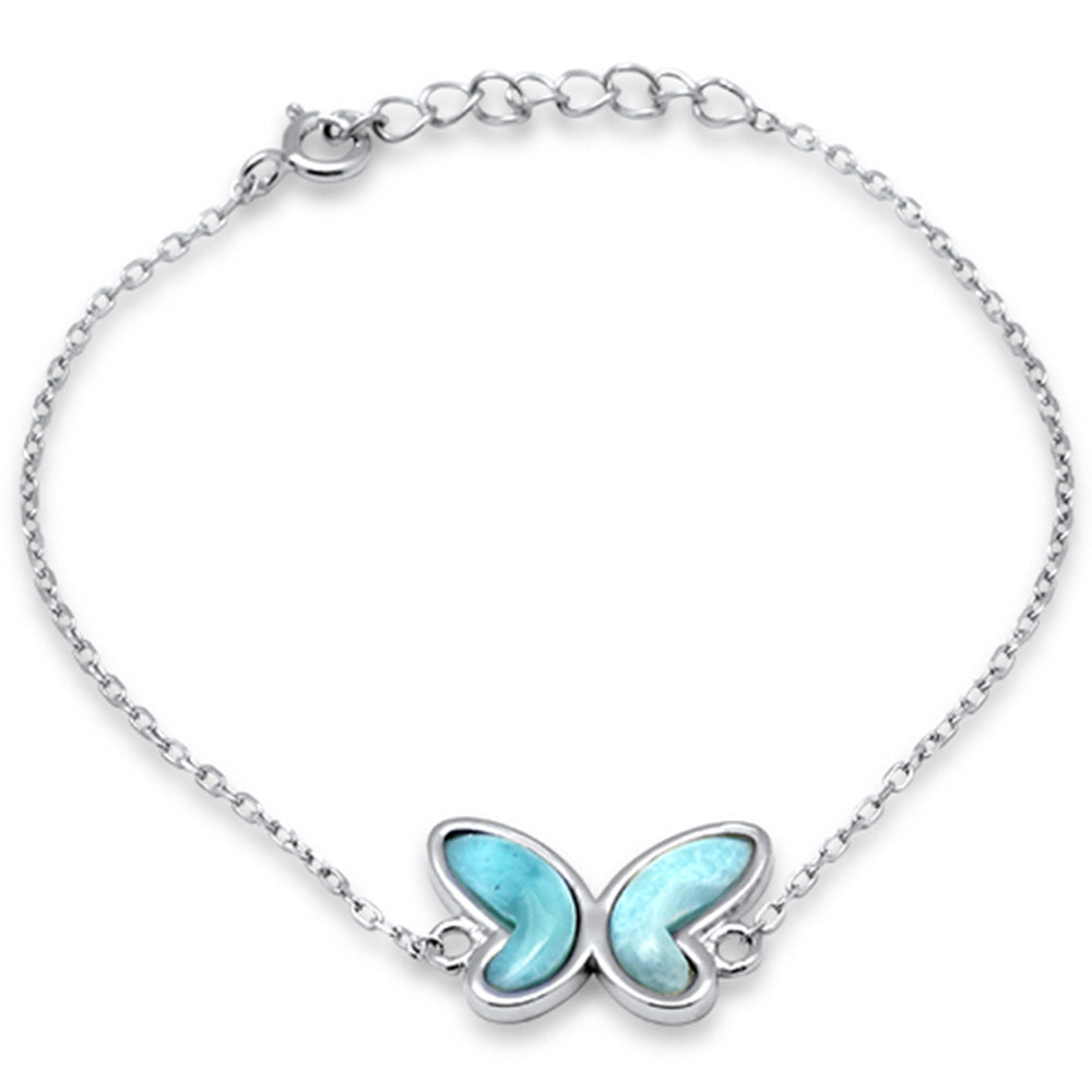 Natural Larimar Butterfly .925 Sterling Silver Bracelet 6" + 1" Adjustable ABC Rugs Kilims