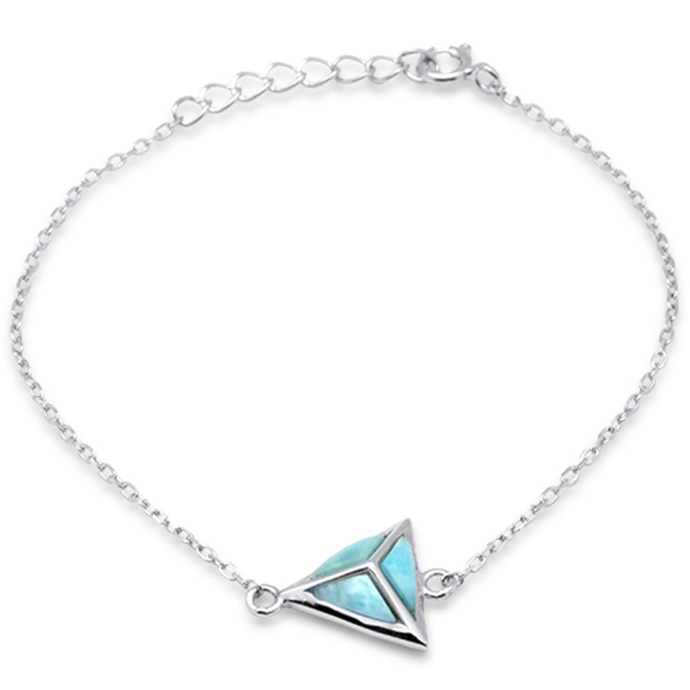 Natural Larimar Triangle .925 Sterling Silver Bracelet 6" + 1" Adjustable ABC Rugs Kilims