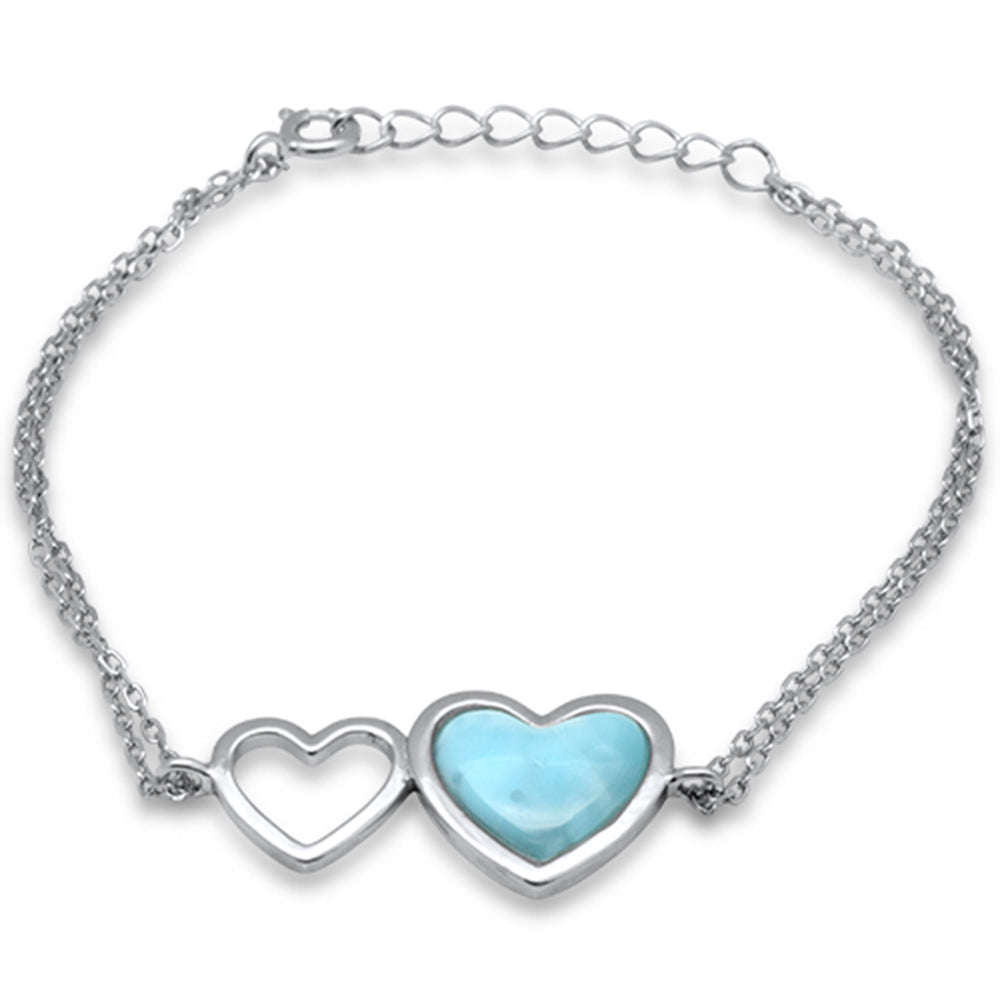 Heart Shape Natural Larimar .925 Sterling Silver Bracelet ABC Rugs Kilims