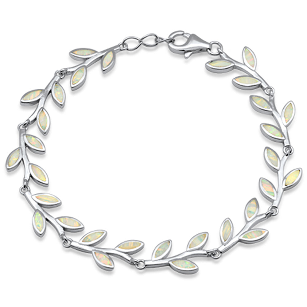 White Opal Leaf Design .925 Sterling Silver Bracelet ABC Rugs Kilims