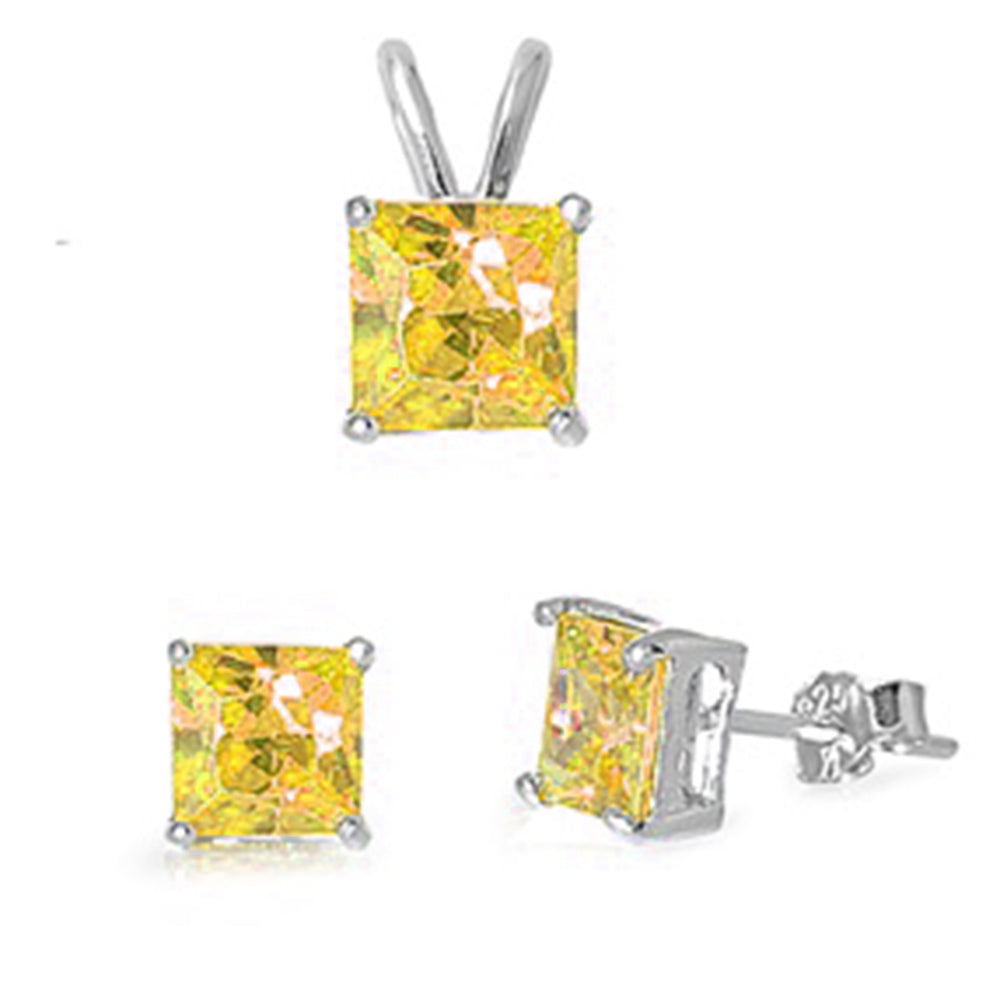 Yellow Cubic Zirconia .925 Sterling Silver Earrings And Pendant Set ABC Rugs Kilims