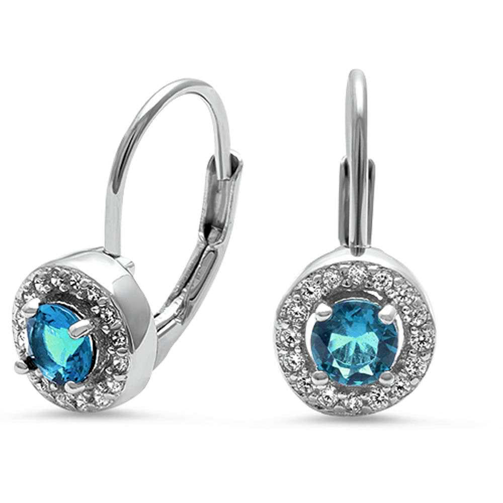 Halo Blue Topaz & Cz .925 Sterling Silver Earrings ABC Rugs Kilims