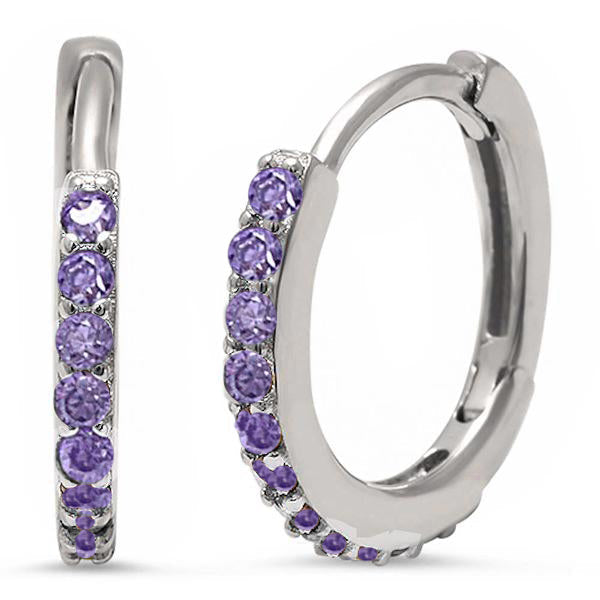 CLOSEOUT! Amethyst Round Huggie Hoop .925 Sterling Silver Earrings ABC Rugs Kilims