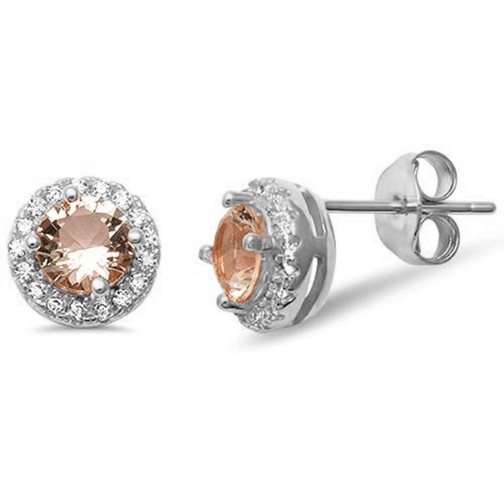 Round Halo Morganite Studs .925 Sterling Silver Earrings ABC Rugs Kilims