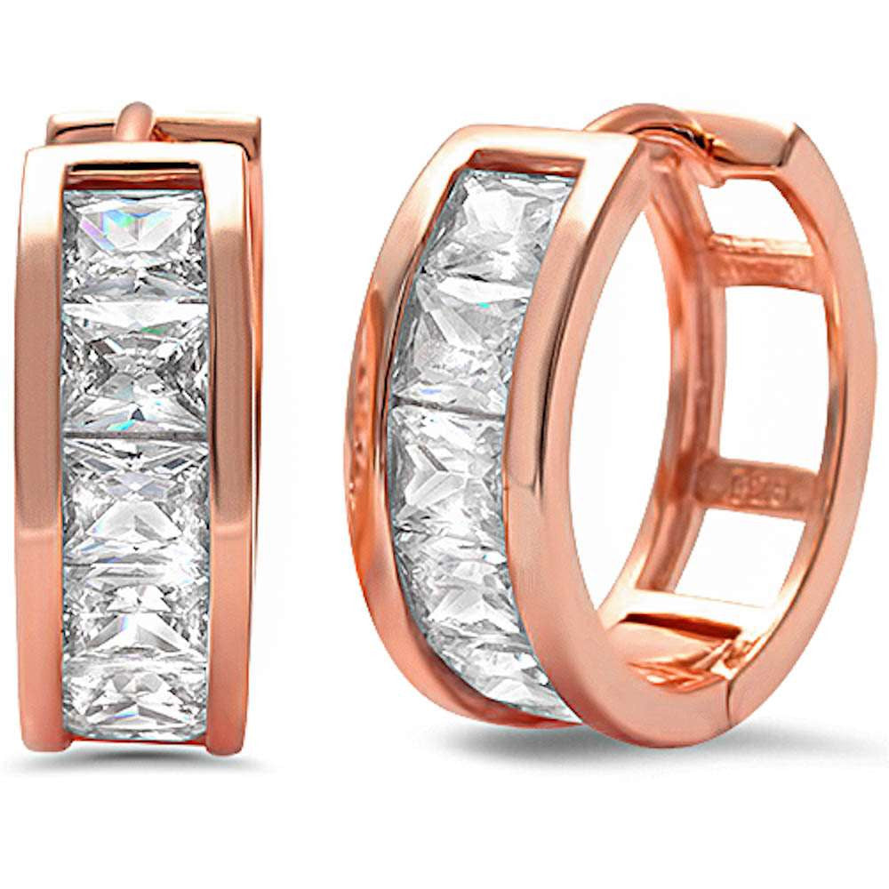 CLOSEOUT!Rose Gold Plated Princess Cut Bagutte Cz Hoop .925 Sterling Silver Earrings ABC Rugs Kilims