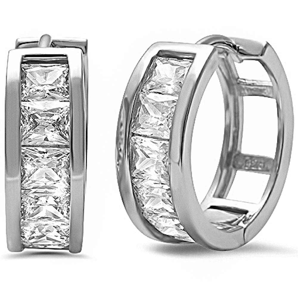 CLOSEOUT! Princess Cut Baguette Cz Hoop .925 Sterling Silver Earrings ABC Rugs Kilims