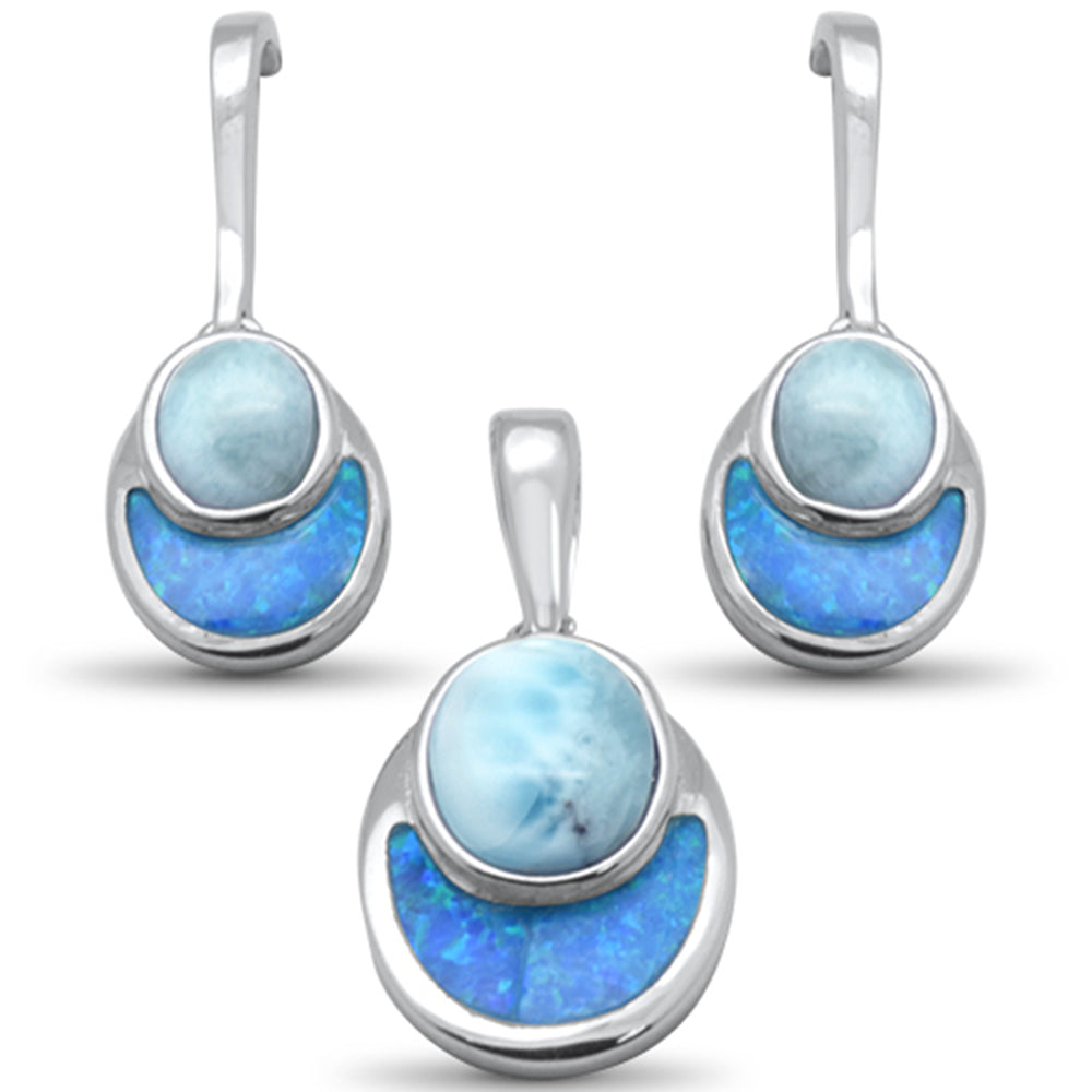 Natural Larimar & Blue Opal .925 Sterling Silver Earring & Pendant Set ABC Rugs Kilims