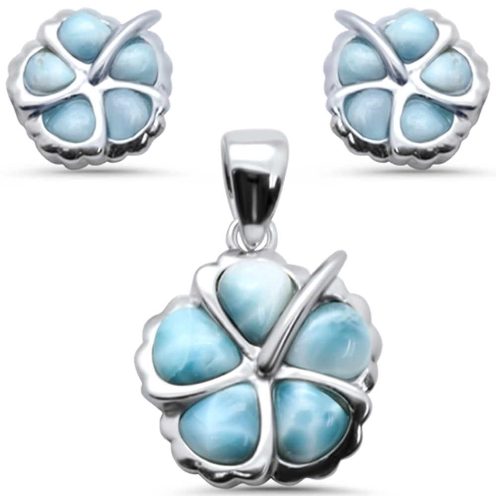 Plumeria Natural Larimar .925 Sterling Silver Earring & Pendant Set ABC Rugs Kilims