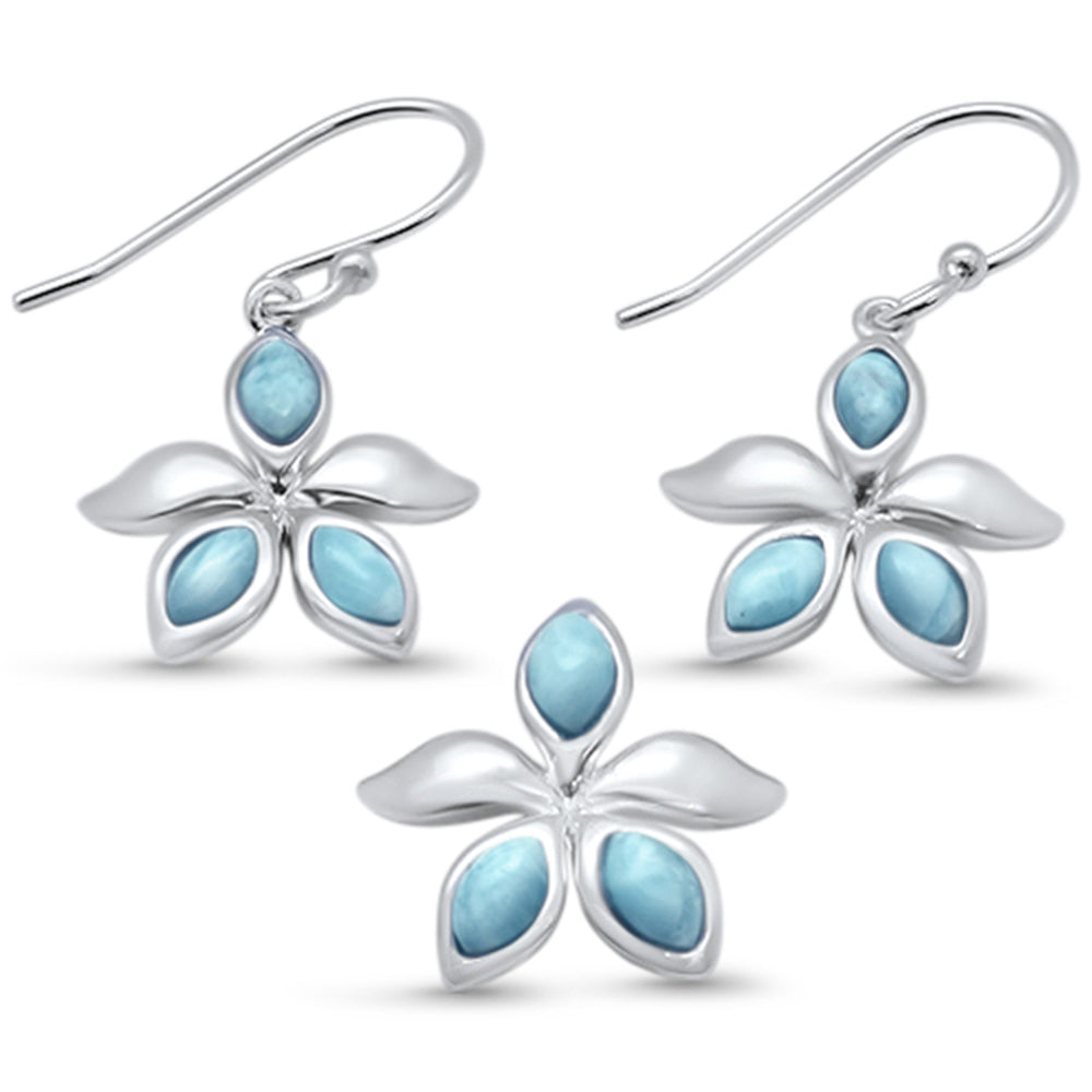 Natural Larimar Flower .925 Sterling Silver Pendant & Earring Set ABC Rugs Kilims