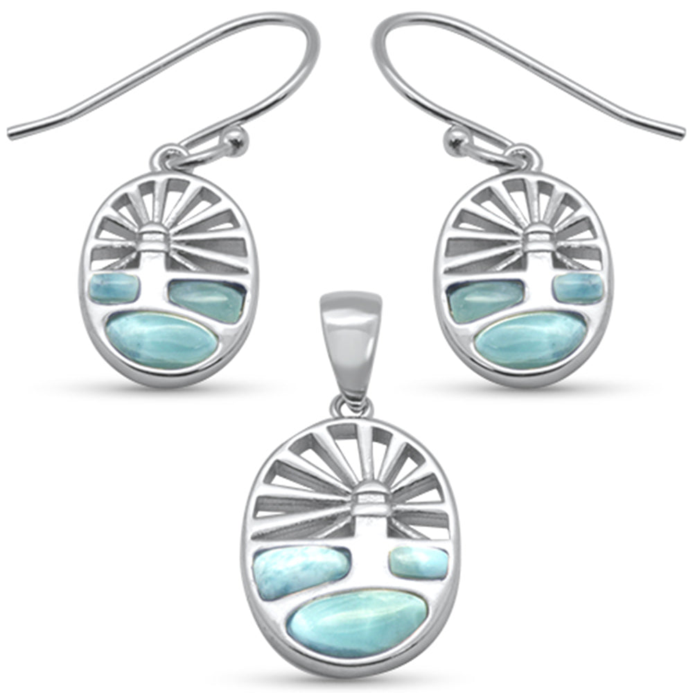 Lighthouse Natural Larimar .925 Sterling Silver Earring & Pendant Set ABC Rugs Kilims