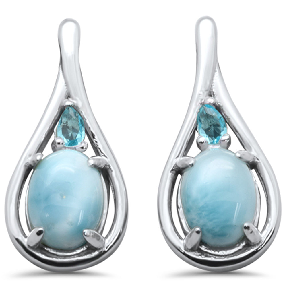 Oval Natural Larimar & Aqua .925 Sterling Silver Earrings ABC Rugs Kilims