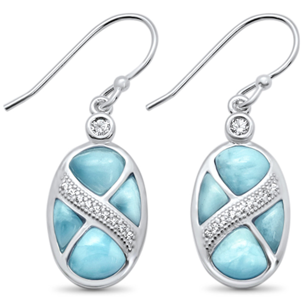 Natural Larimar & CZ .925 Sterling Silver Dangling Earrings ABC Rugs Kilims