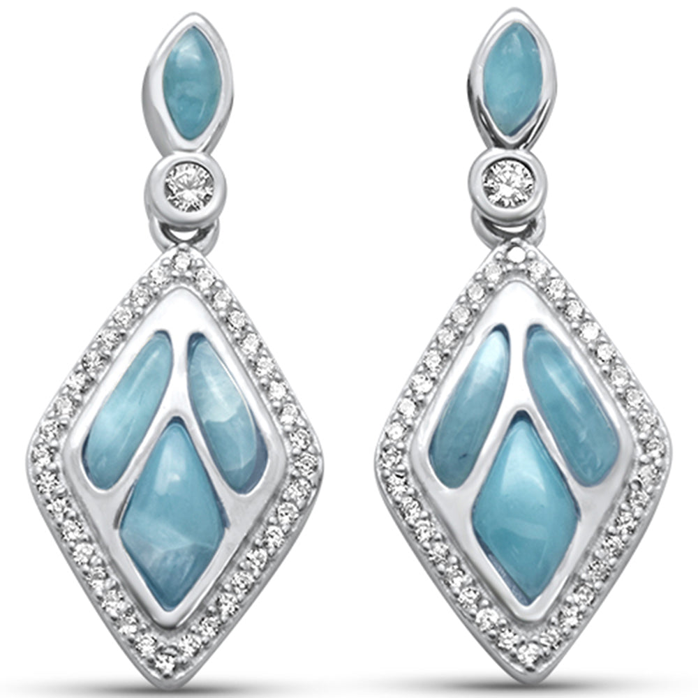 Natural Larimar & CZ .925 Sterling Silver Earrings ABC Rugs Kilims