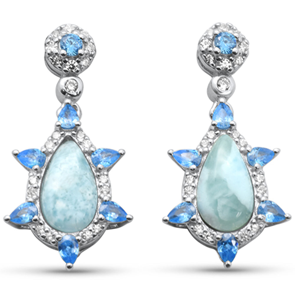 Pear Shaped Natural Larimar, Blue Topaz & CZ .925 Sterling Silver Earrings ABC Rugs Kilims