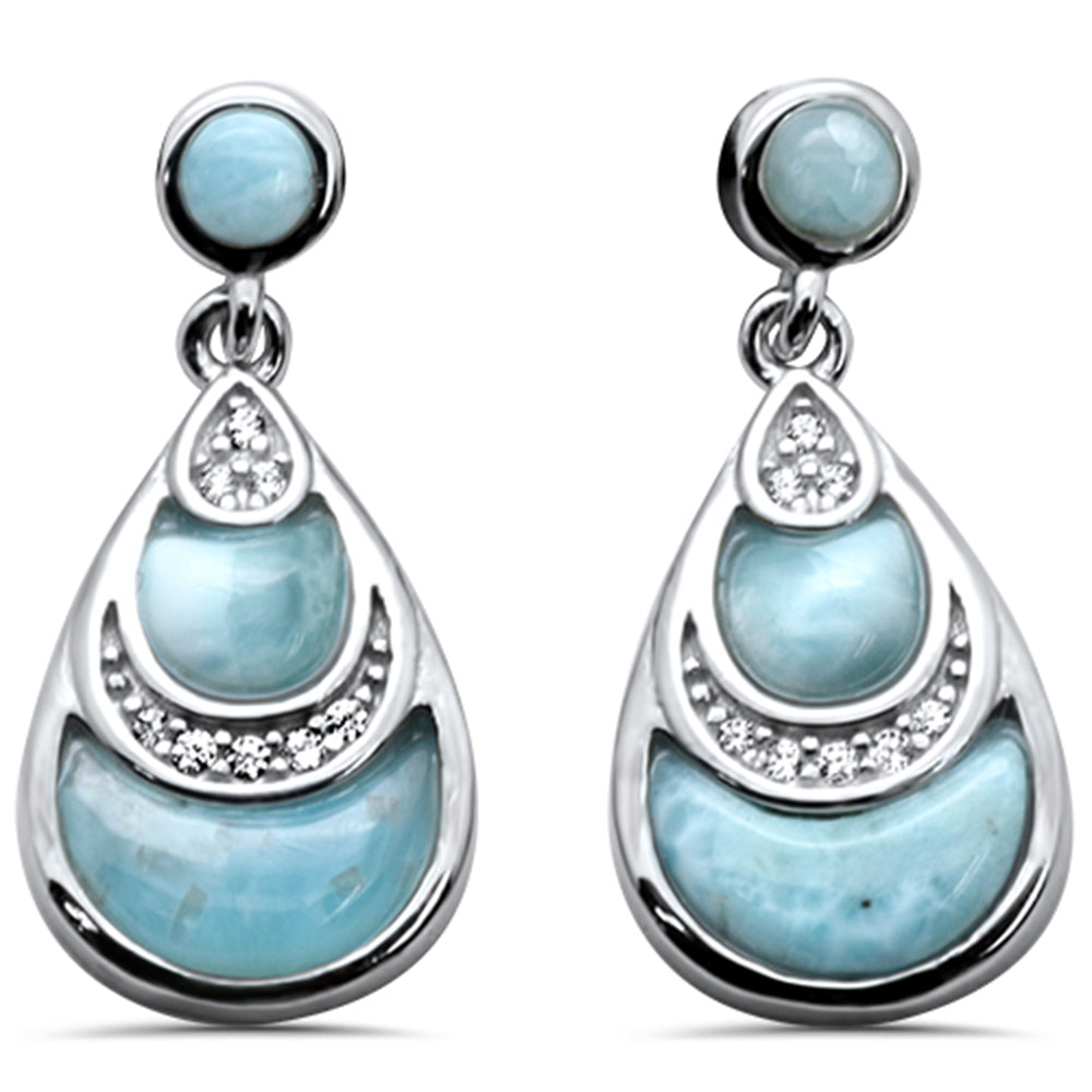 Natural Larimar & CZ .925 Sterling Silver Earring ABC Rugs Kilims