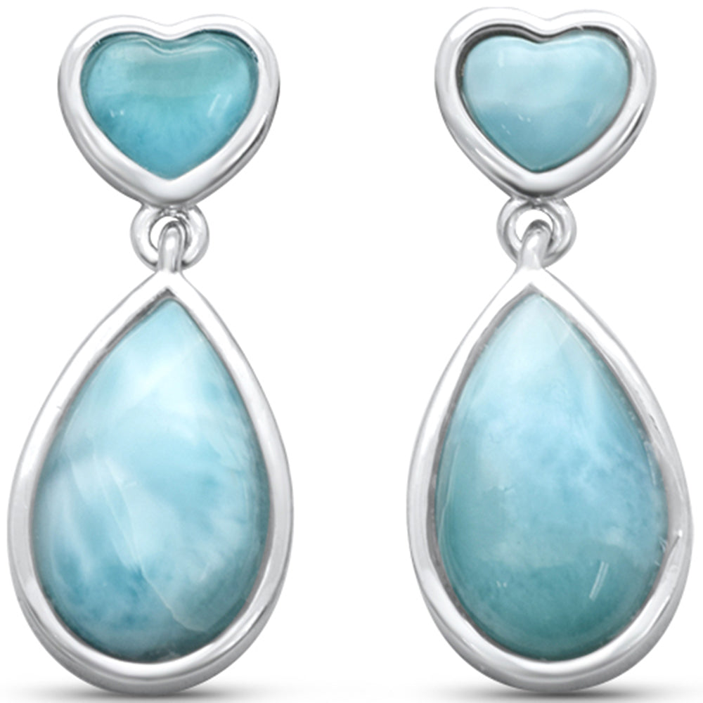 Pear & Heart Shaped Natural Larimar .925 Sterling Silver Earrings ABC Rugs Kilims