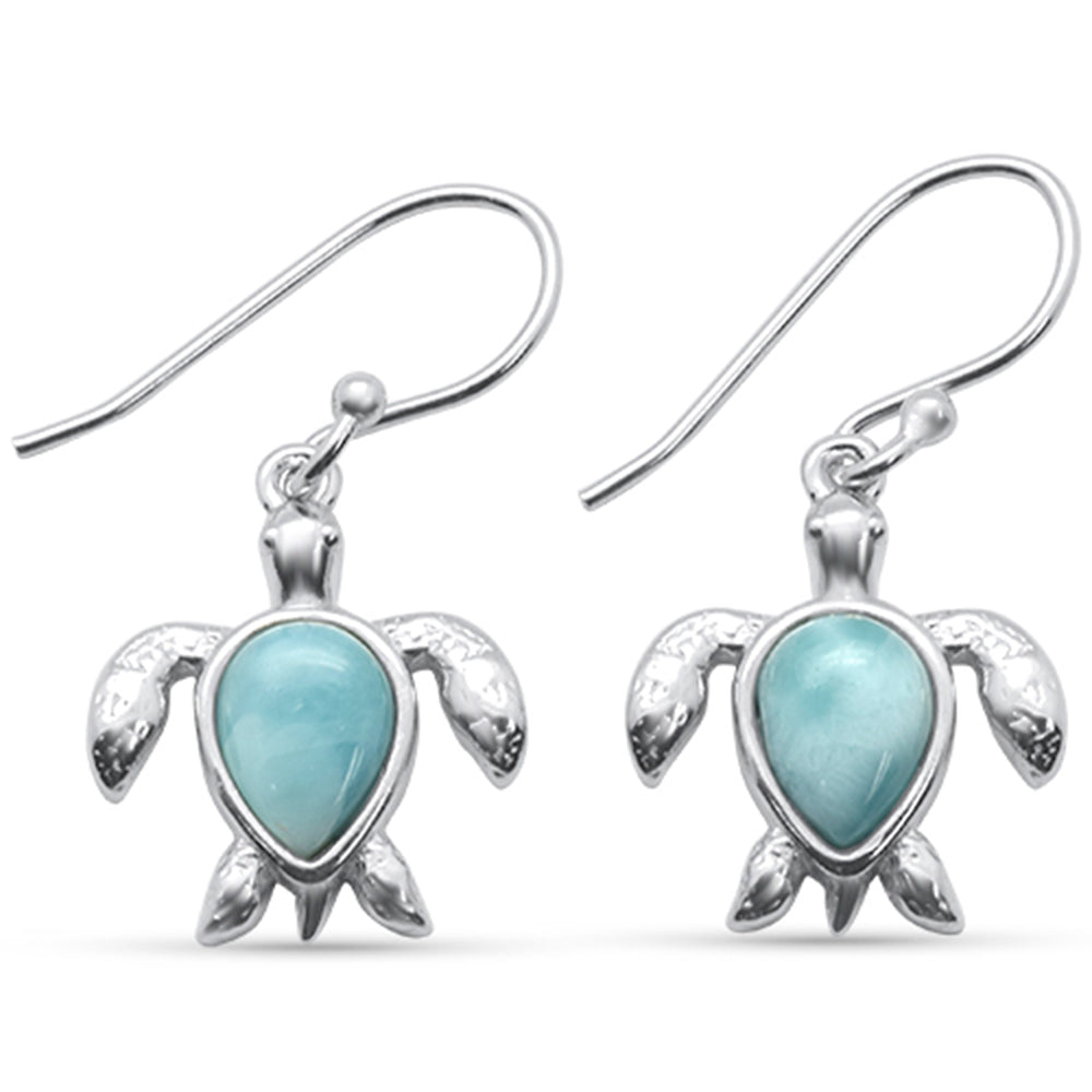 Natural Pear Shaped Larimar Turtle .925 Sterling Silver Dangling Earrings ABC Rugs Kilims