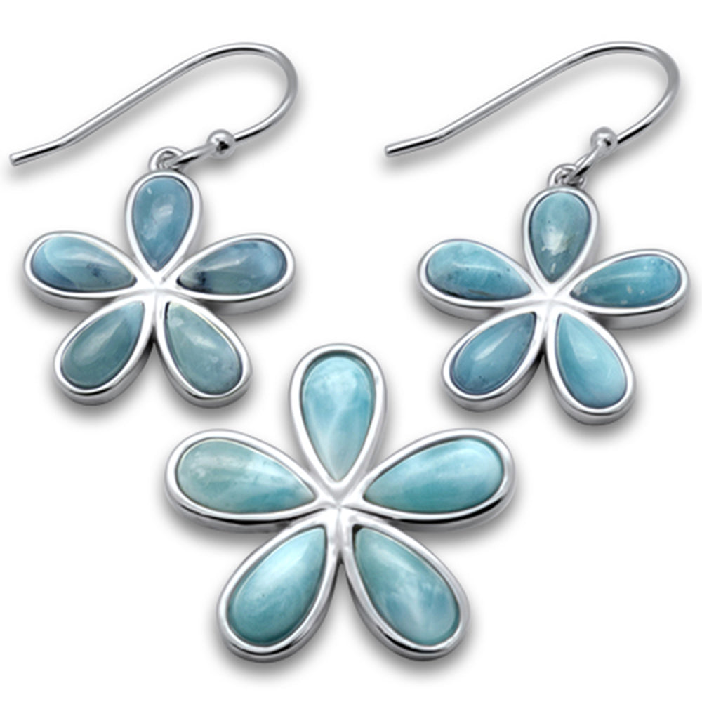 Natural Larimar Flower .925 Sterling Silver Pendant & Earring Set ABC Rugs Kilims