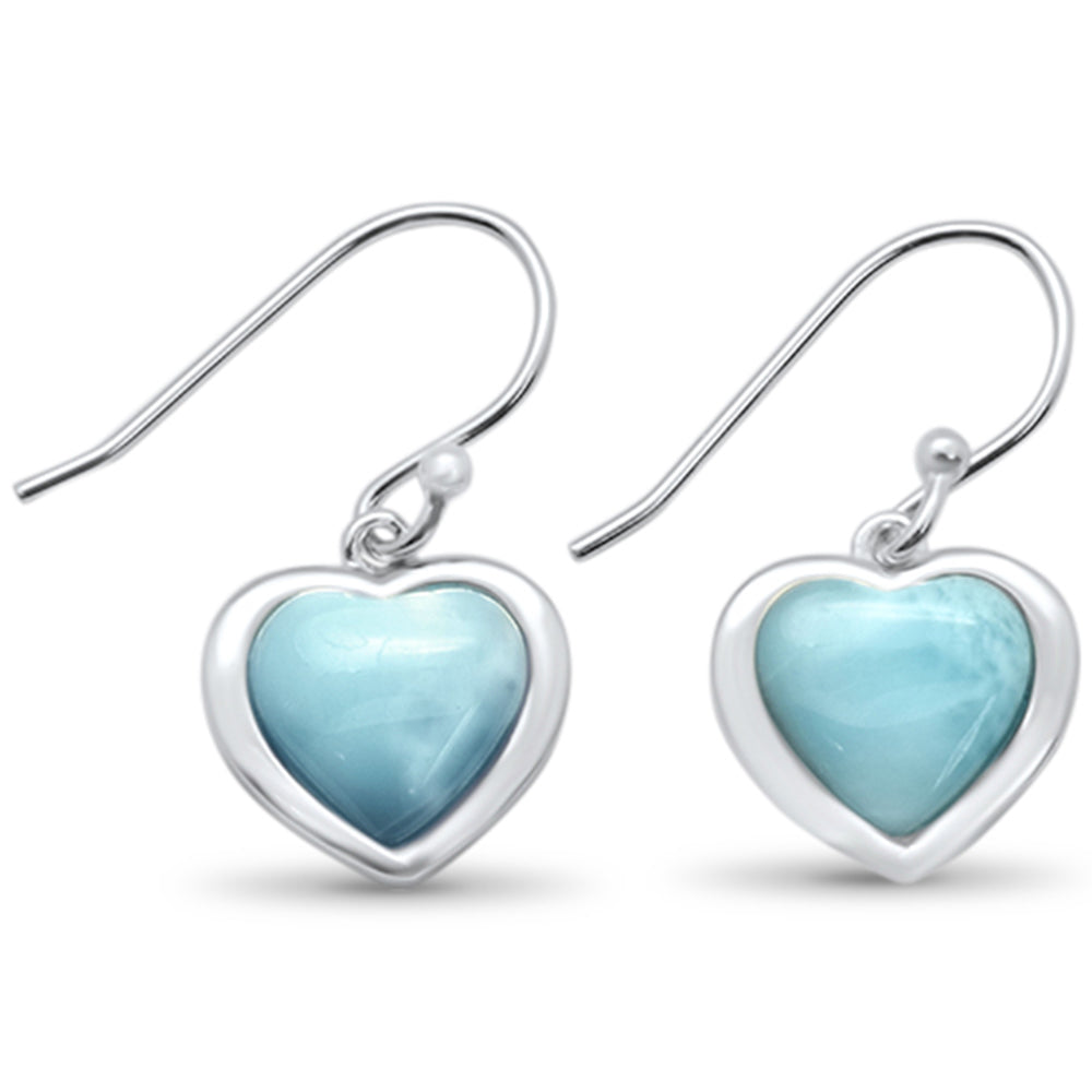 Narutal Heart Shaped Larimar .925 Sterling Silver Dangling Earrings ABC Rugs Kilims