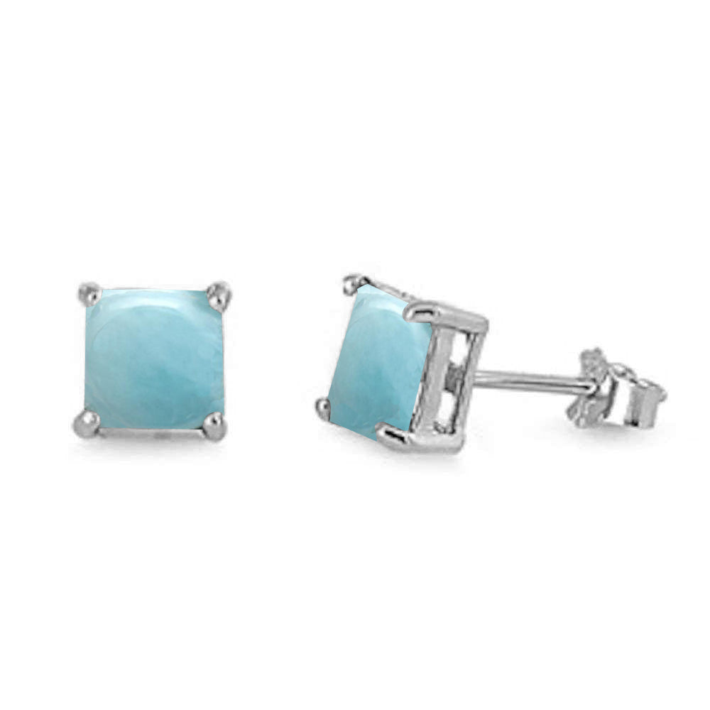 Princess Cut Natural Larimar Stud .925 Sterling Silver Earrings ABC Rugs Kilims