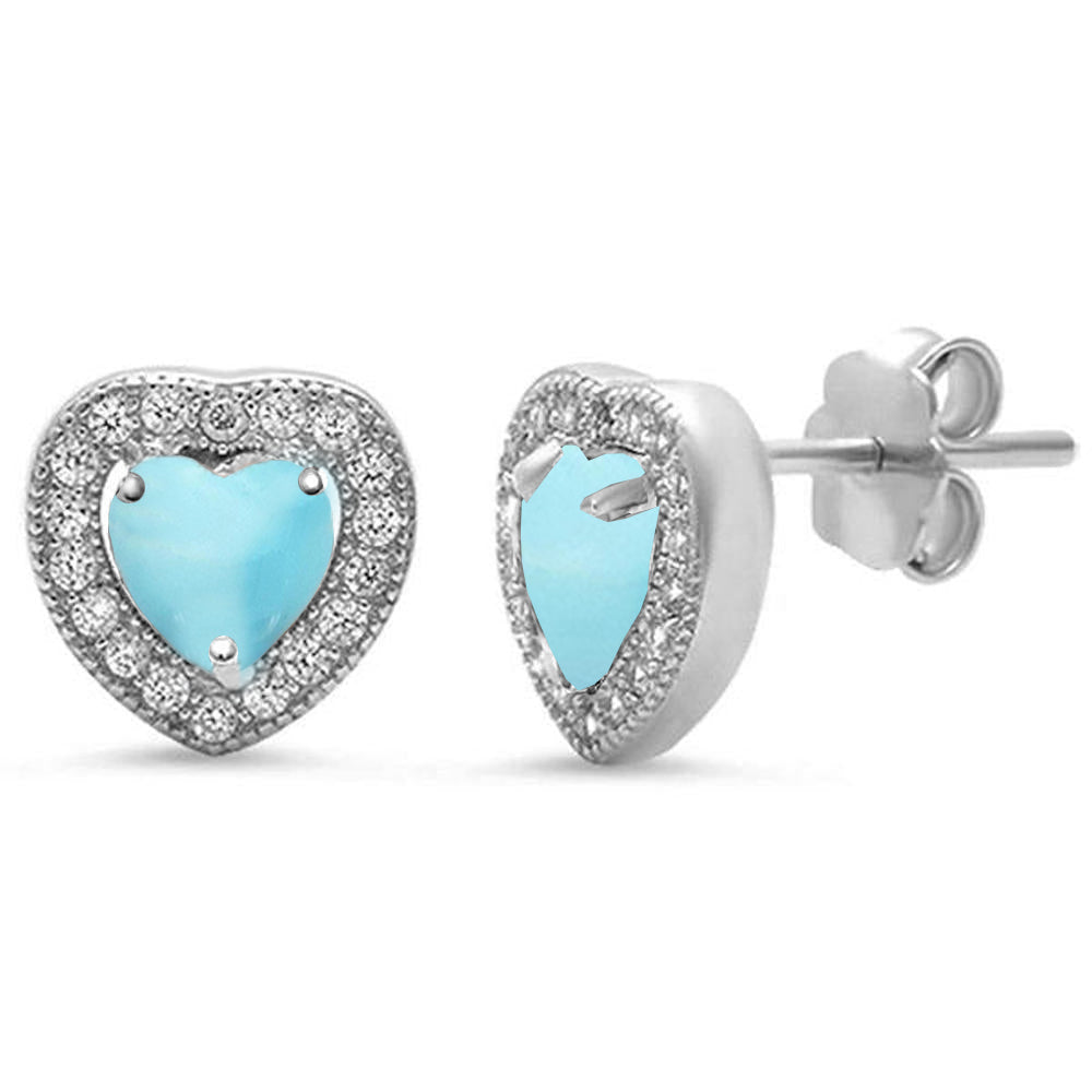 Natural Larimar & Pave Cz Heart .925 Sterling Silver Earrings ABC Rugs Kilims