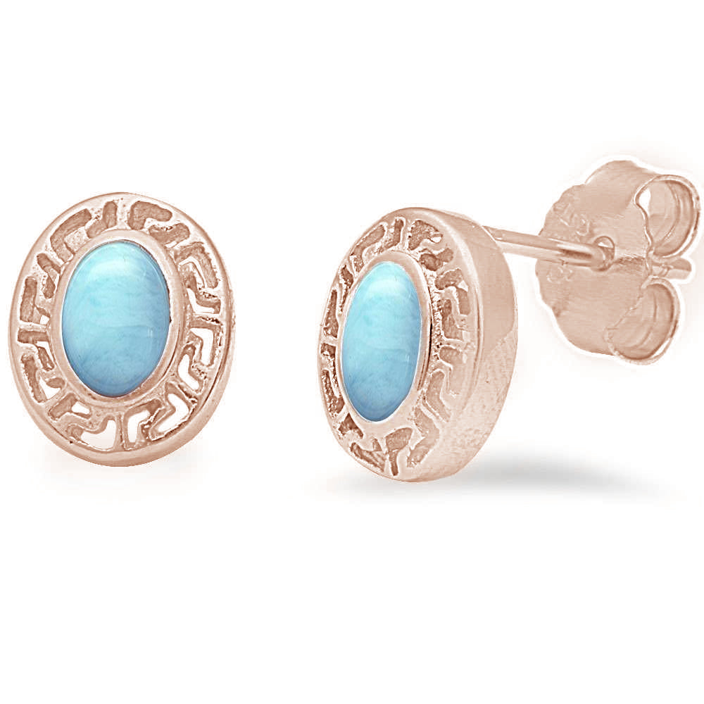 Rose Gold Plated Larimar Oval Stud .925 Sterling Silver Earrings ABC Rugs Kilims