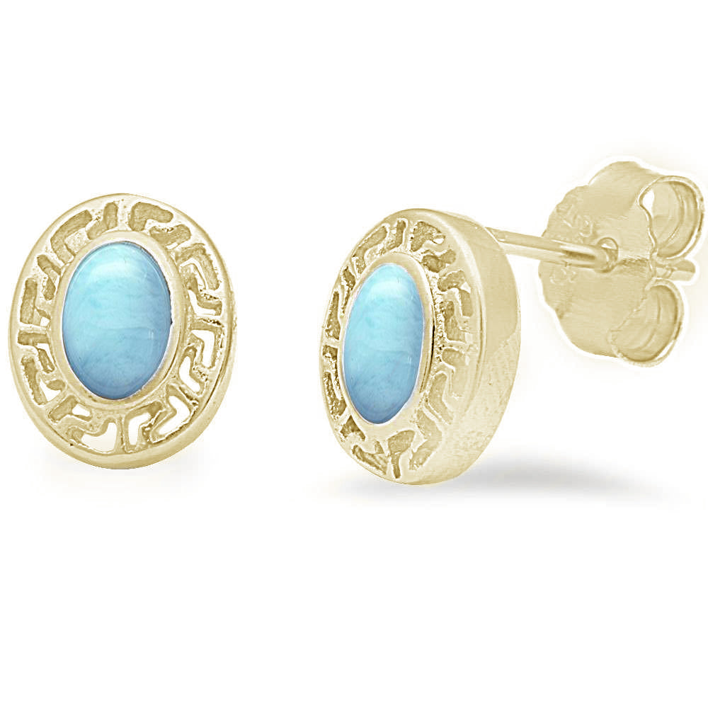 Yellow Gold Plated Larimar Oval Stud .925 Sterling Silver Earrings ABC Rugs Kilims