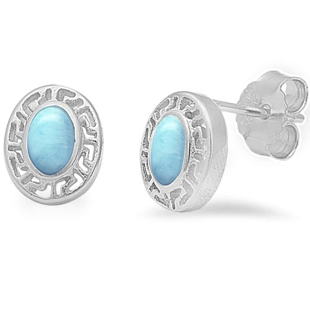 Larimar Oval Stud .925 Sterling Silver Earrings ABC Rugs Kilims