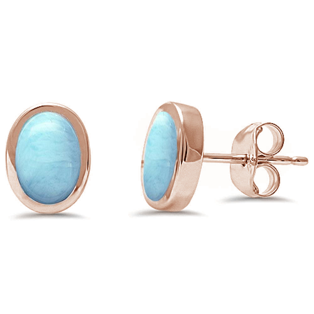 Rose Gold Plated Oval Shape Natural Larimar .925 Sterling Silver Earrings ABC Rugs Kilims