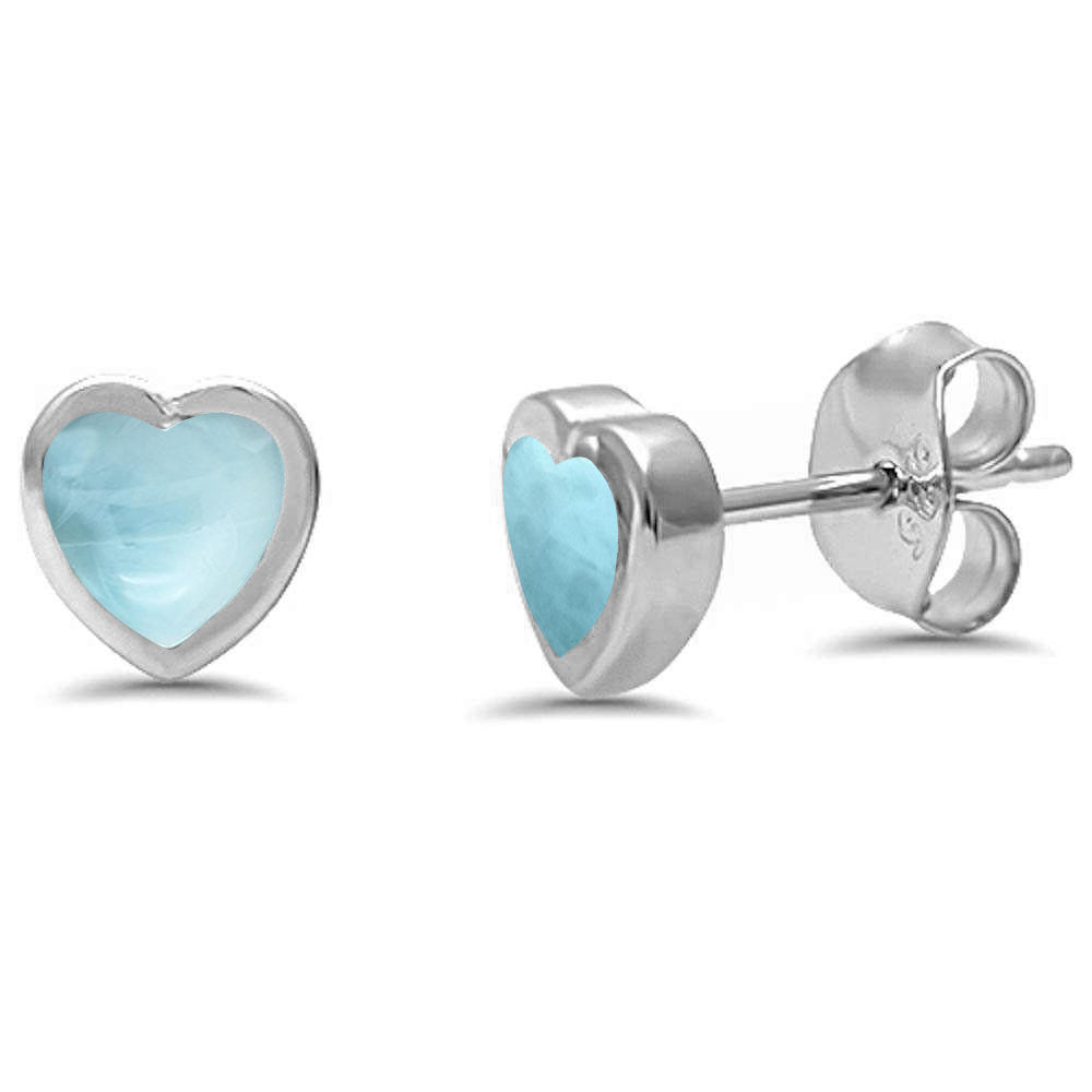 Heart shape Natural Larimar Stud .925 Sterling Silver Earrings ABC Rugs Kilims