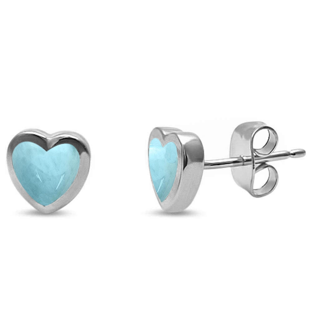 Natural Larimar Heart Shape Stud .925 Sterling Silver Earrings ABC Rugs Kilims