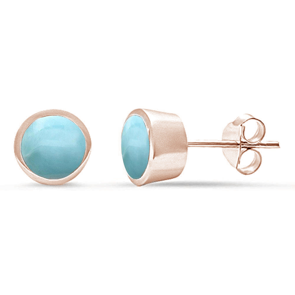 Rose Gold Plated Natural Larimar Bezel Stud .925 Sterling Silver Earrings ABC Rugs Kilims