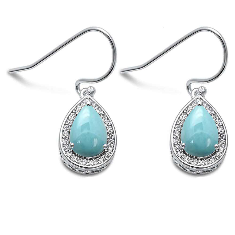 Pear Shape Natural Larimar & Cubic Zirconia .925 Sterling Silver Earrings ABC Rugs Kilims