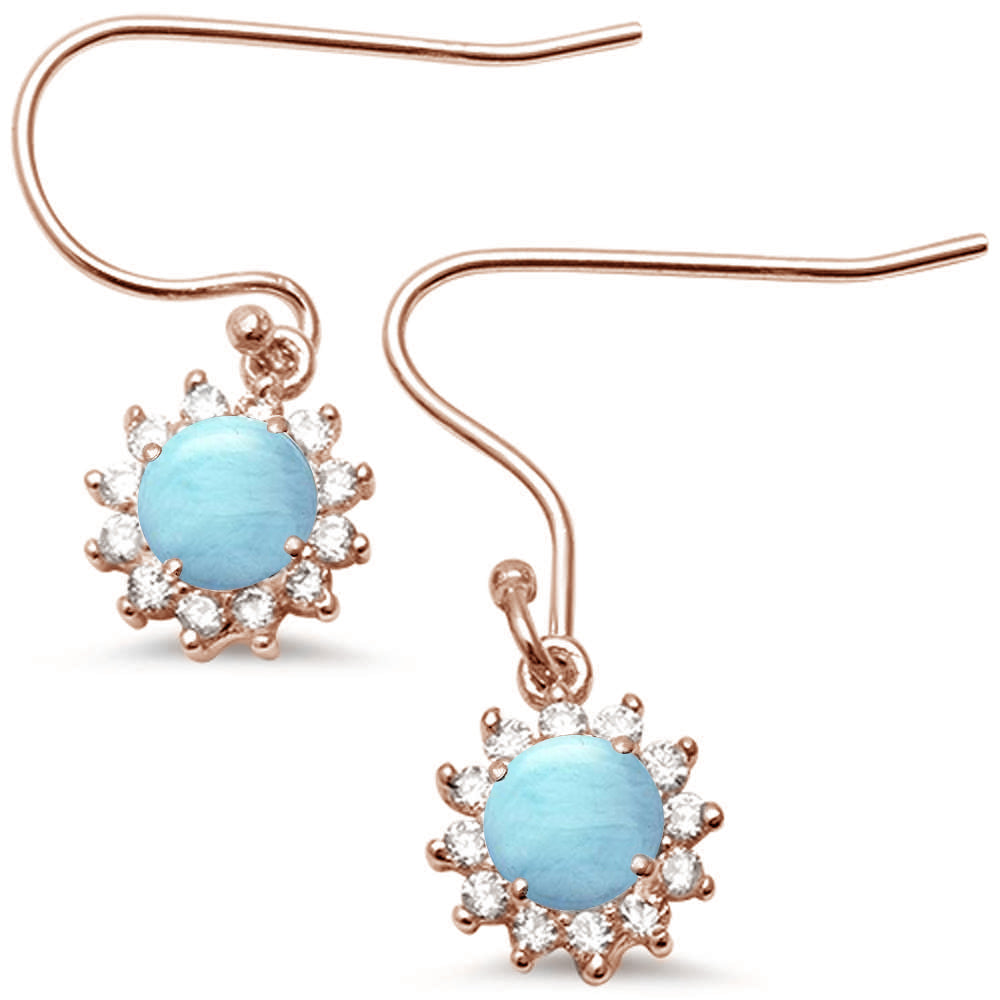 Rose Gold Plated Halo Natural Larimar CZ Drop Dangle .925 Sterling Silver Earrings ABC Rugs Kilims