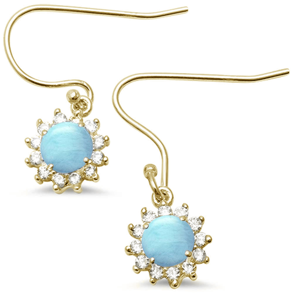 Yellow Gold Plated Halo Natural Larimar CZ Drop Dangle .925 Sterling Silver Earrings ABC Rugs Kilims