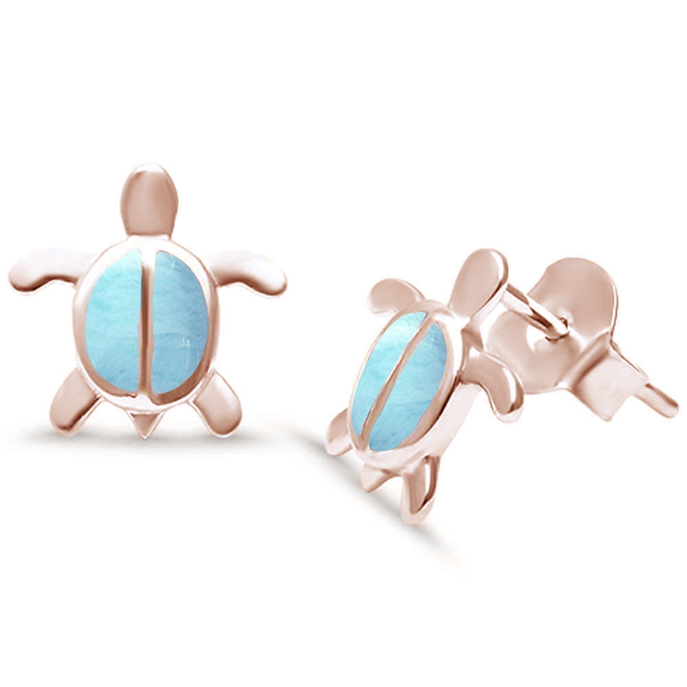 Rose Gold Plated Natural Larimar Turtle .925 Sterling Silver Earrings ABC Rugs Kilims