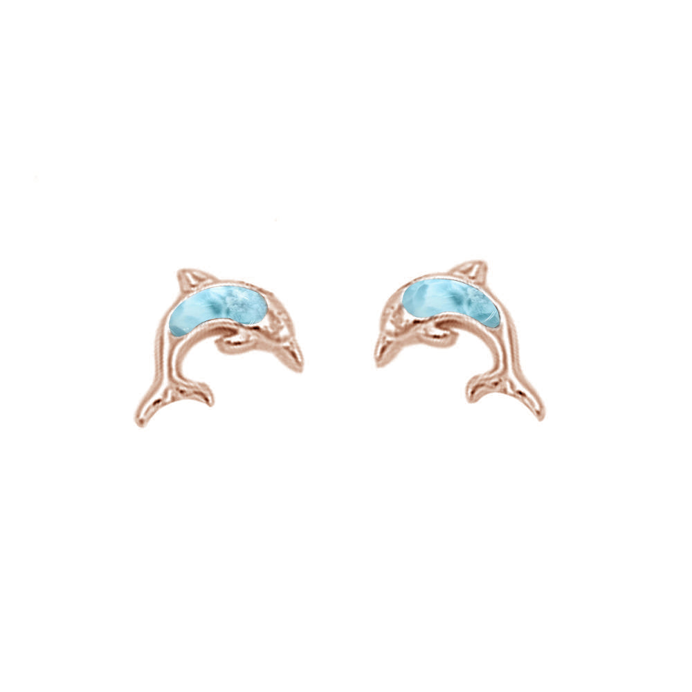 Rose Gold Plated Natural Larimar Stud .925 Sterling Silver Earrings ABC Rugs Kilims