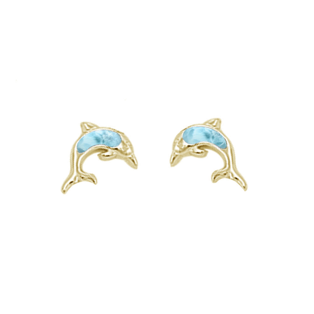 Yellow Gold Plated Natural Larimar Stud .925 Sterling Silver Earrings ABC Rugs Kilims