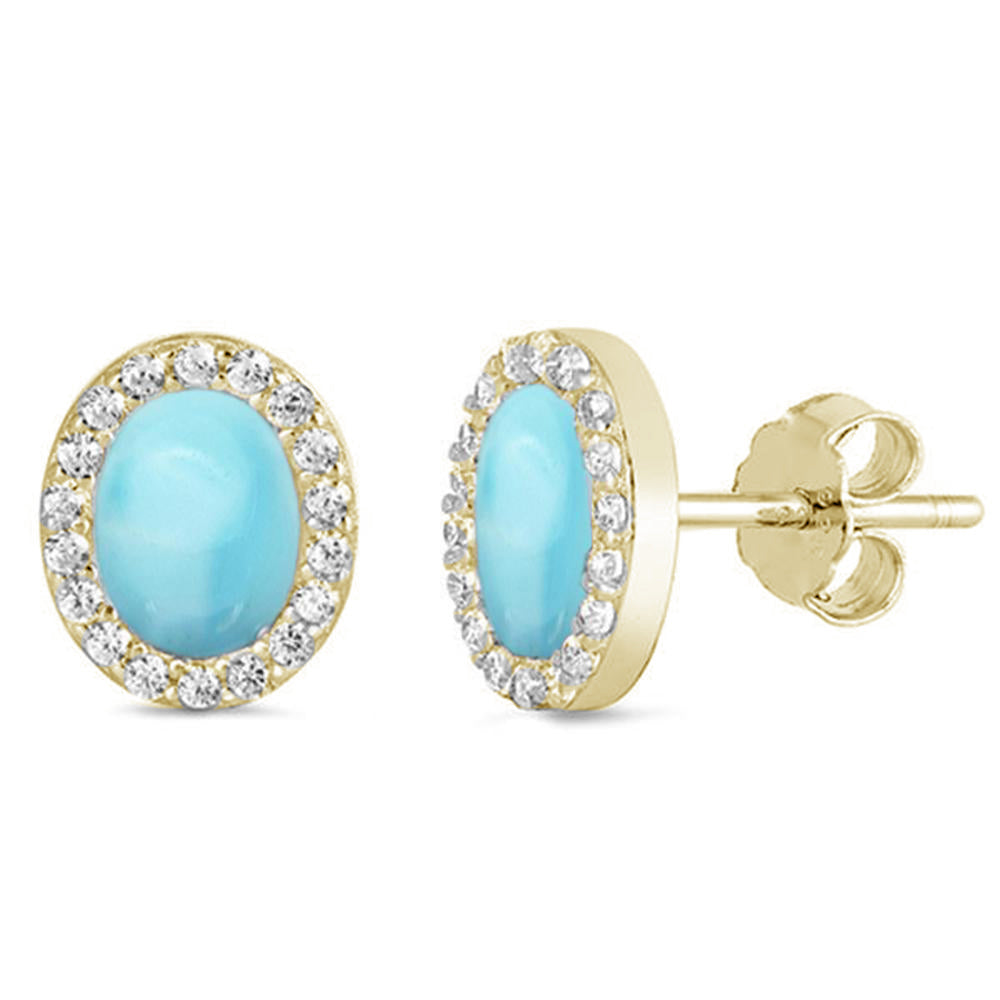 Yellow Gold Plated Natural Larimar r& Cubic Zirconia Oval Stud .925 Sterling Silver Earrings ABC Rugs Kilims