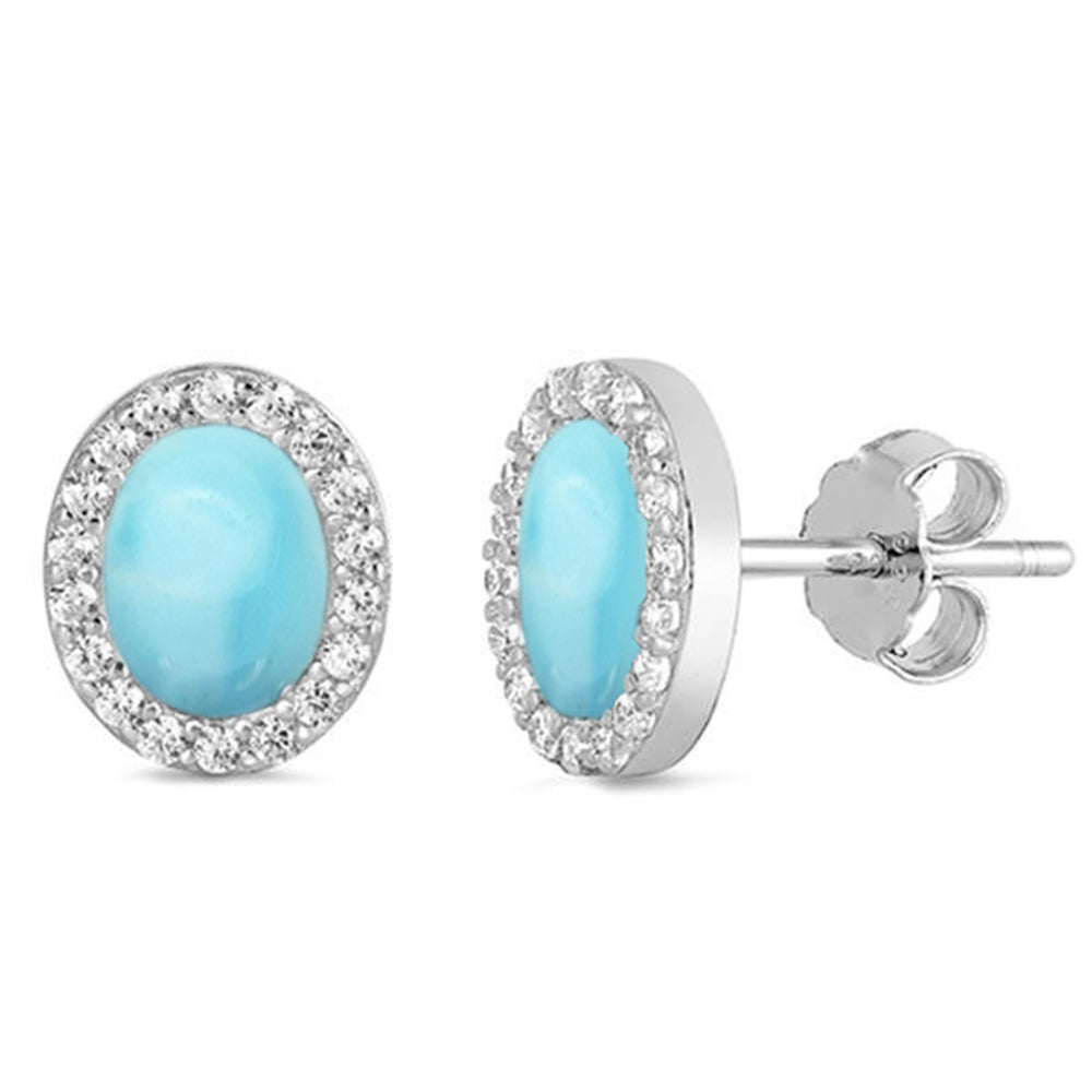 Natural Larimar r& Cz Oval Stud .925 Sterling Silver Earrings ABC Rugs Kilims